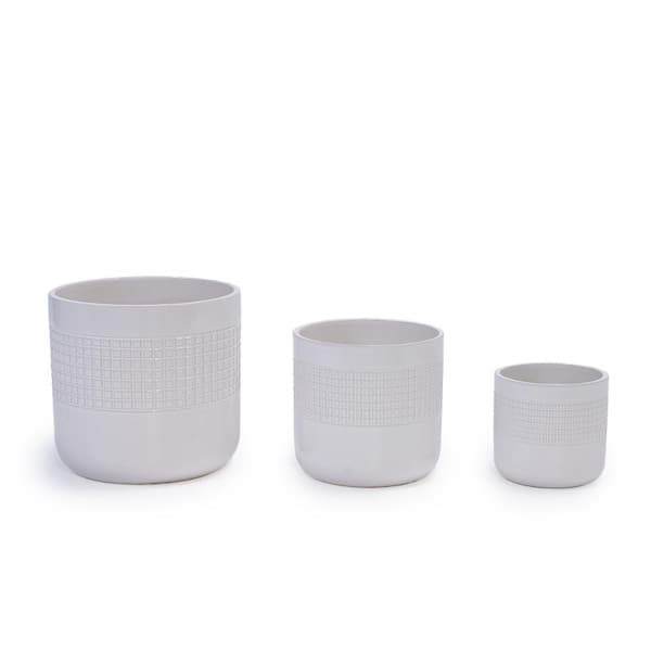 Ancient White Ceramic Outdoor Planter Set with Drainage Holes(Set of 3)