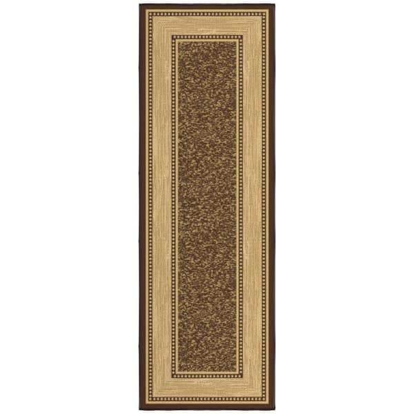 Ottohome Collection Non-Slip Rubberback Bordered Design 2x5 Indoor Runner Rug, 1 ft. 8 in. x 4 ft. 11 in., Dark Brown