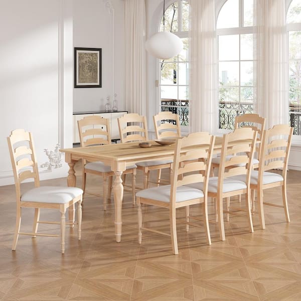 9-Piece Natural Extendable Wood Top Dining Room Set Seats 8