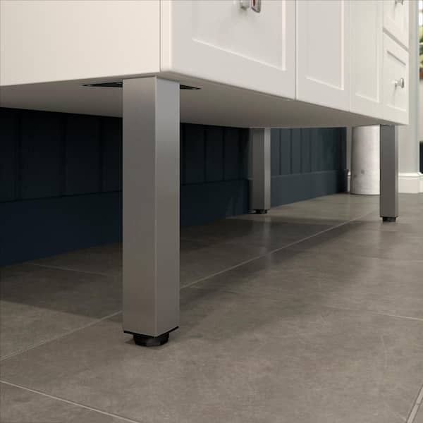 (4-Pack) 11 3/4 in. (300 mm) Stainless Steel Metal Square Furniture Leg with Leveling Glide