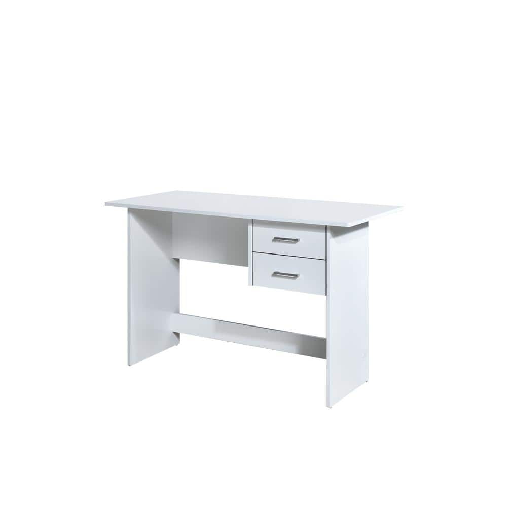White Engineered Wood Writing Desk with Two Drawers