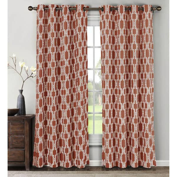 Window Elements Rust Geometric Grommet Room Darkening Curtain - 54 in. W x 84 in. L (Set of 2)