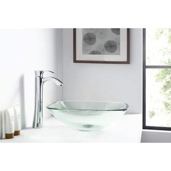 Cadenza Series 17 in. Bathroom Vessel Sink with Scratch-Tough and Stain-Resistant Non-Porous Surface in Clear Glass