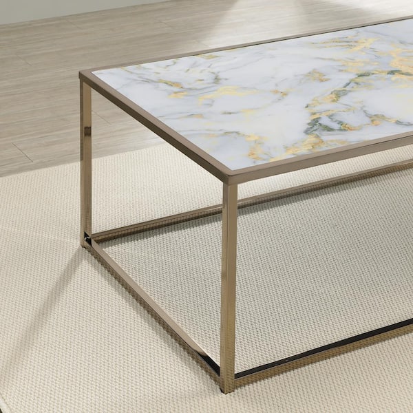 Steve Silver Salvador 48 in. White Marble Rectangle Cocktail Coffee Table