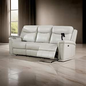 87.25 in. Flared Arm Faux Leather Rectangle Power Recliner Sofa in Light Gray