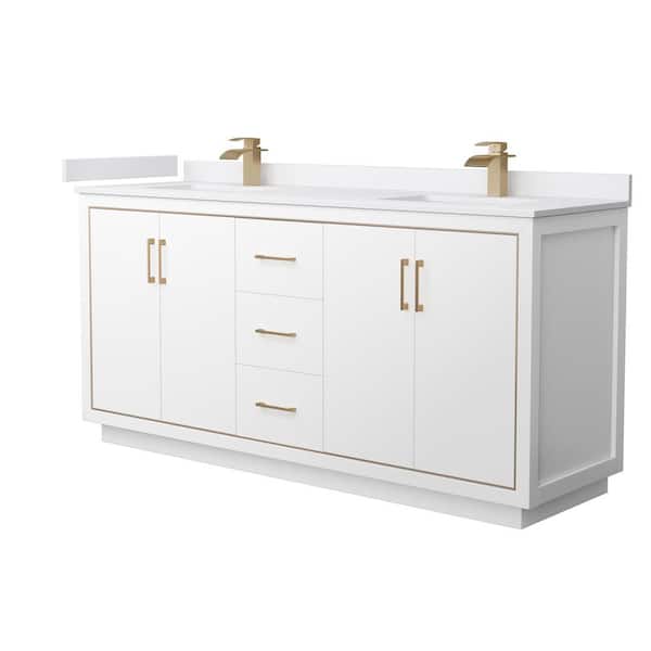 Wyndham Collection Icon 72 in. W x 22 in. D x 35 in. H Double Bath Vanity in White with White Cultured Marble Top