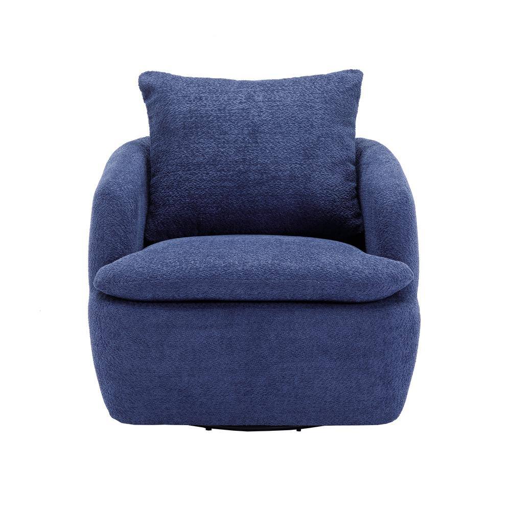 HOMEFUN Modern Comfy Navy Blue Chenille 360° Swivel Barrel Chair for