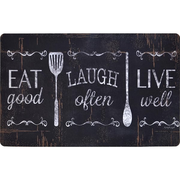 J&V TEXTILES Cloud Comfort Eat Laugh Live 18 in. x 30 in. Anti-Fatigue Kitchen Mat