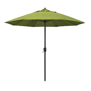 9 ft. Black Aluminum Market Patio Umbrella Auto Tilt in Macaw Sunbrella