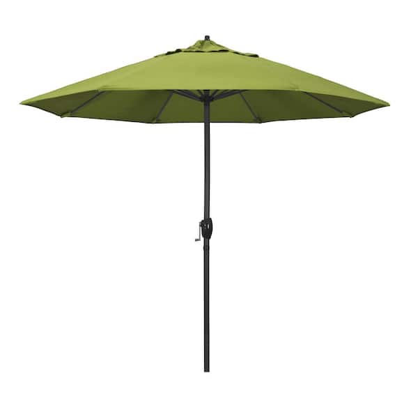9 ft. Black Aluminum Market Patio Umbrella Auto Tilt in Macaw Sunbrella
