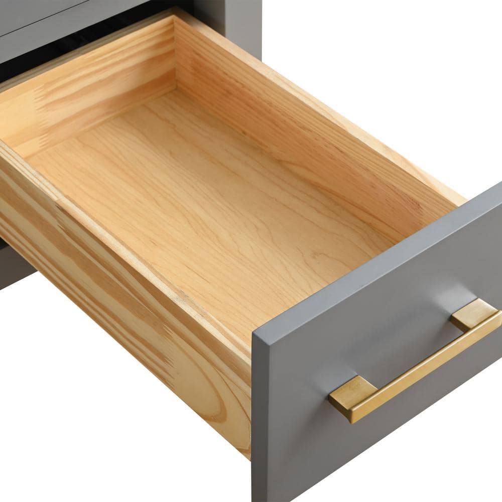 Cashmere Gray Poplar Wood Single Sink Bathroom Vanity with Engineered Marble Top