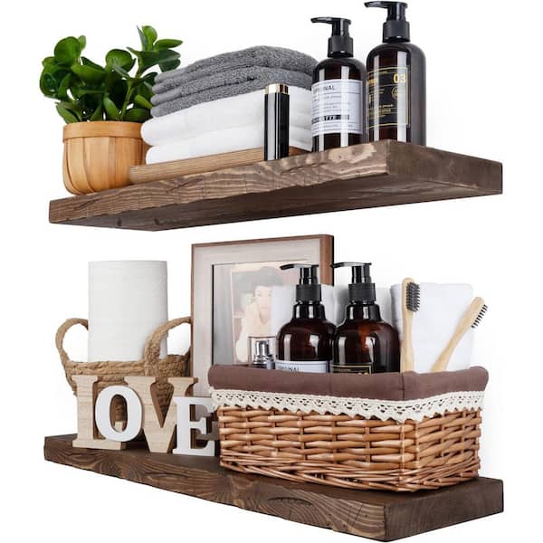 Floating Shelves 24 in. W x 6. 7 in. D Distressed Walnut Wood Rustic Decorative Wall Shelf