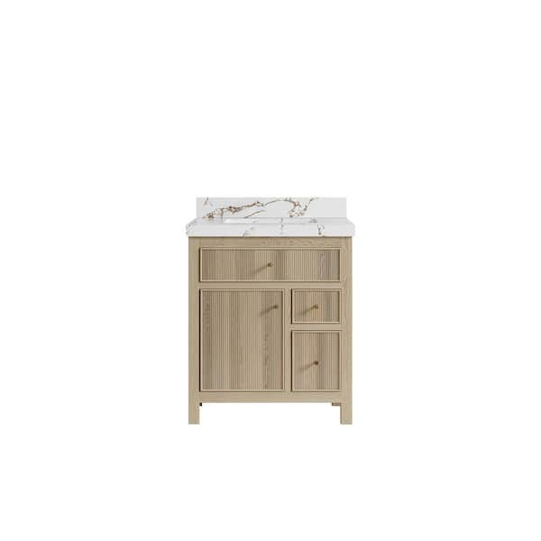 Willow Collections Sonoma Oak 30 in. W x 22 in. D x 36 in. H Single Sink Bath Vanity Center in White Oak with 2 in. Viola Brown Quartz Top