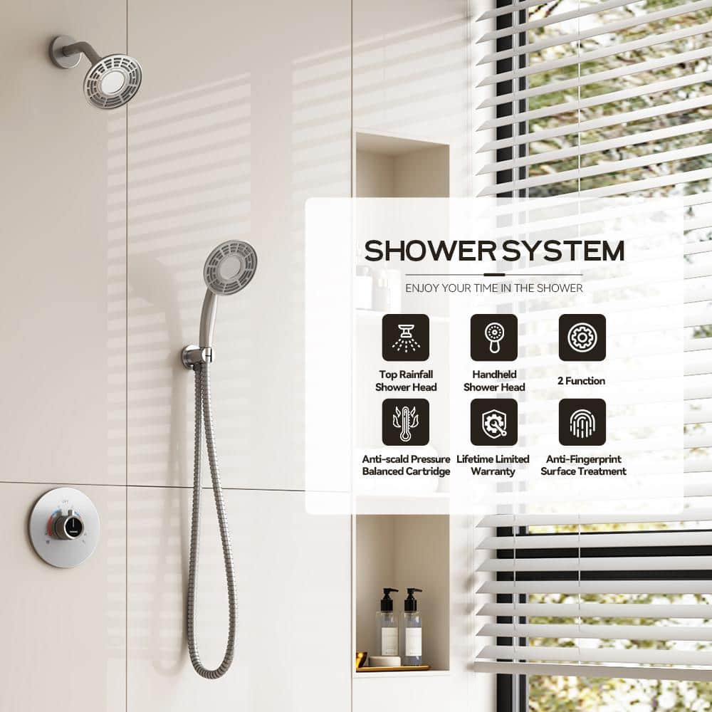 Brushed Nickel Dual-Function Wall Mounted Shower System
