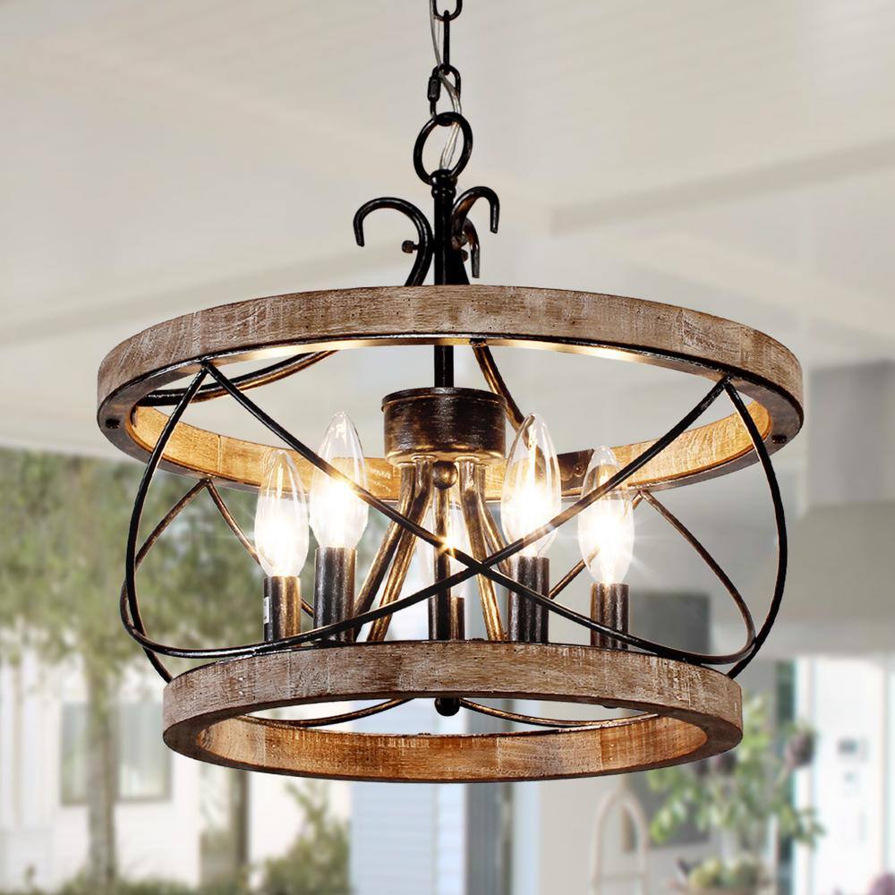 Kira Home 21" Traditional 5-Light Chandelier - Adjustable Chain, White Drum Shade