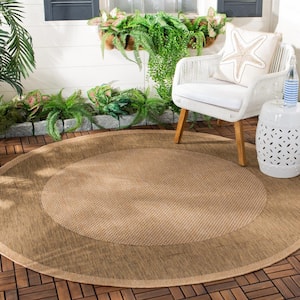 Courtyard Natural/Gold 5 ft. x 5 ft. Round Border Indoor/Outdoor Patio  Area Rug