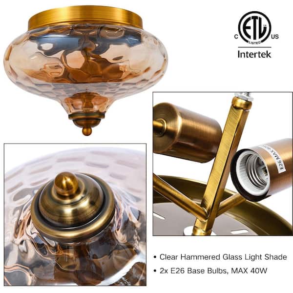 Y'INSP 9 in. 2-Light Mid-Century Antique Gold Flush Mount Empire