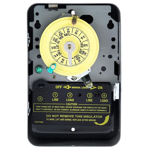 T100 Series 40 Amp 24-Hour Indoor Mechanical Timer with Double Pole Single Throw Switching 240 VAC, Gray
