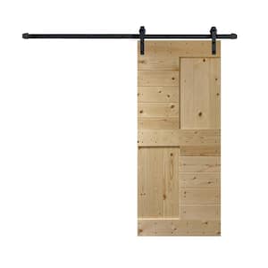 S Series 36 in. x 84 in. Unfinished Finish Knotty Pine Wood Sliding Barn Door with Hardware Kit