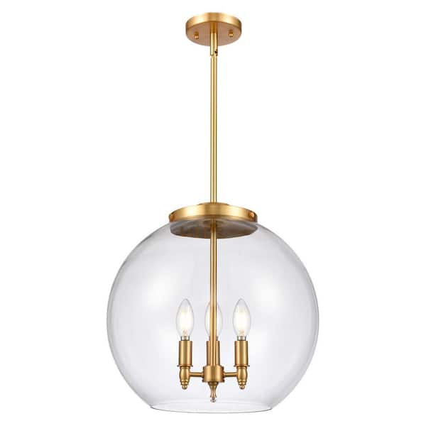 Athens 60-Watt 3-Light Satin Gold Shaded Mini Pendant Light with Clear Glass