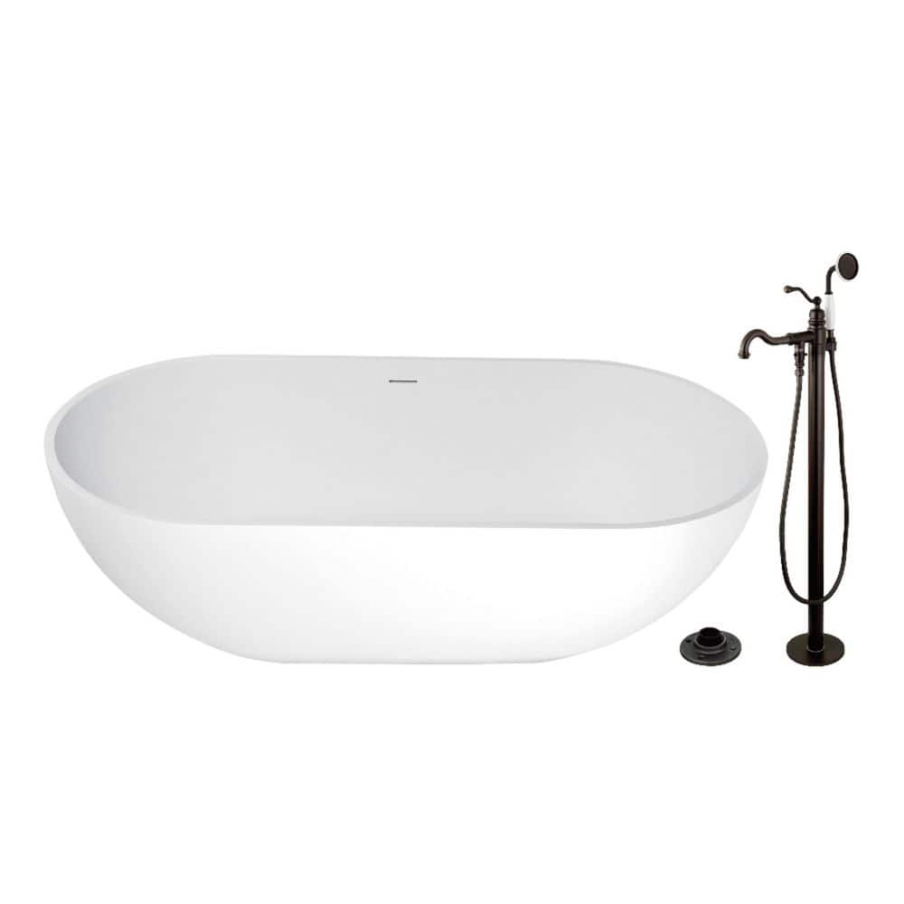 Arcticstone 70.1in. x 34.6in. Surface White Stone Flatbottom Soaking Freestanding Bathtub in White/Oil Rubbed Bronze price history on PriceWatchPro