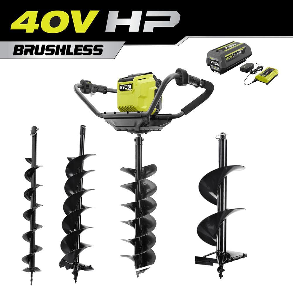 RYOBI 40V HP Brushless Cordless Earth Auger with 4,6, 8 and 10 in. Bits  with 4.0 Ah Battery and Charger RY40710-DRT - The Home Depot