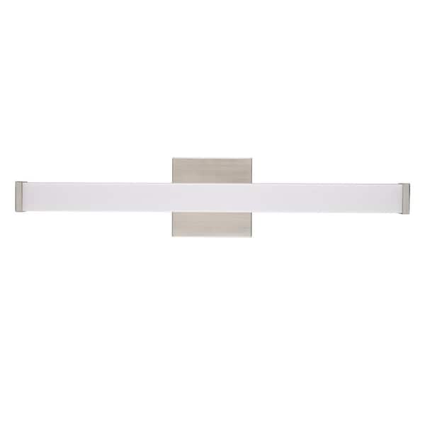 Miles 24 in. Integrated LED Brushed Nickel Bathroom Vanity Light Fixture with Rectangular Acrylic Shade and 5CCT