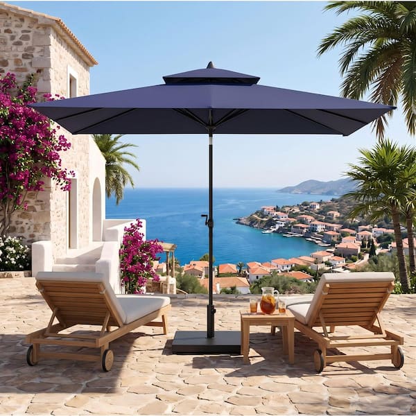 Outdoor Market Umbrella with Base 10 ft. x 6.5 ft. Double Top Patio Umbrella with 40 lb. Weighted Base in Navy Blue