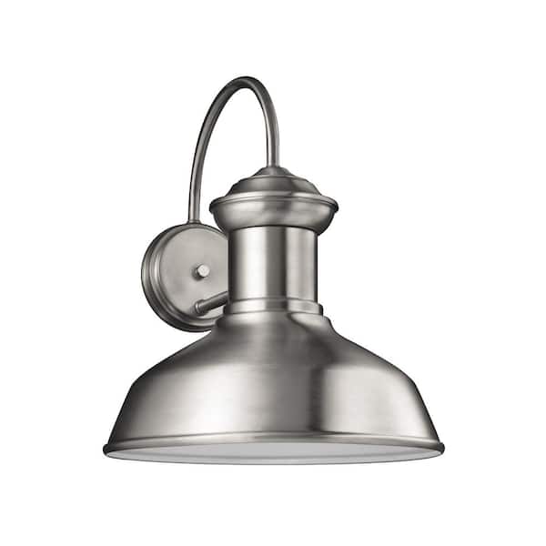 Generation Lighting Fredricksburg 1-Light Satin Aluminum Outdoor 15.875 in. Wall Lantern Sconce with LED Bulb