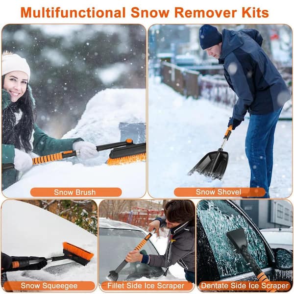 ITOPFOX 9.25 in. Aluminum Alloy and Plastic Blade 5-in-1 Detachable Snow Remover Kits Extendable Ice Scraper