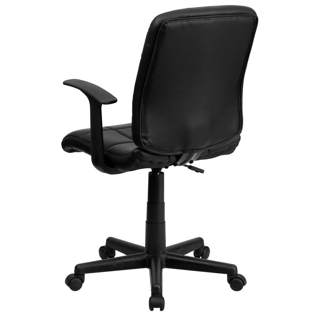 Mid-Back Black Vinyl Quilted Task Chair with Arms