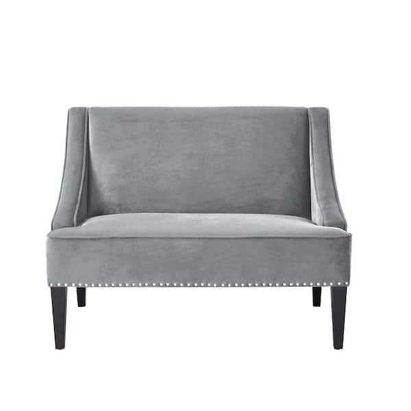 HomeRoots Amelia Gray 45 in. Velvet Bedroom Bench Backless Upholstered