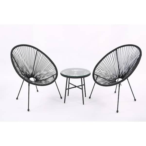 FIROMO 3-Piece PE Rattan Patio Nook Conversation Set with Side Table for Garden, Backyard, Balcony or Poolside (Black)