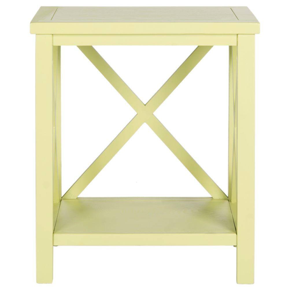 Avocado Green Rectangular Wood End Table with X Detailing