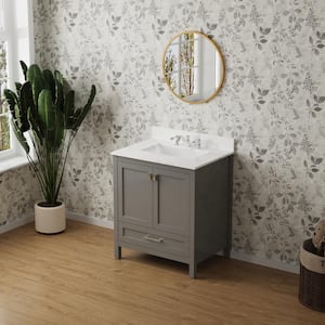 30 in.W x 19 in.D x 37 in.H Bathroom Vanity in Gray with White Marble Top and Single Sink
