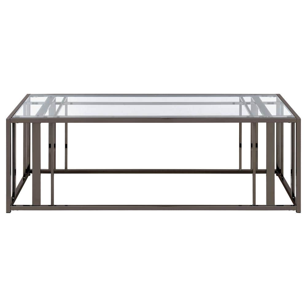 Adri Rectangular Black Nickel Metal and Glass Coffee Table