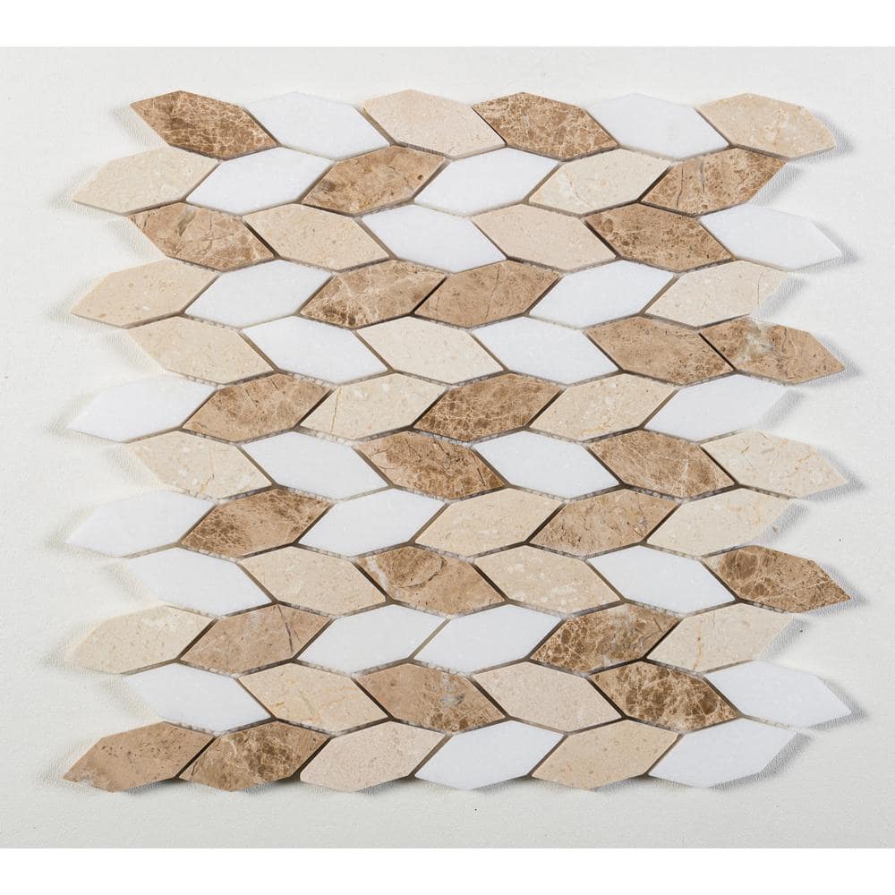 Mustard Brown and White Marble Hexagon Mosaic Tile Sample