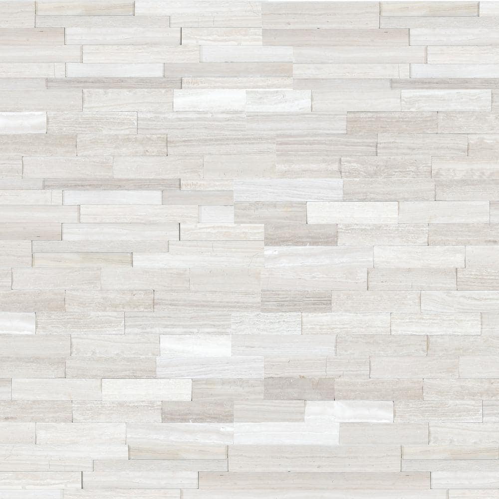 MSI White Oak 3D Ledger Panel 6 in. x 24 in. Honed Marble Wall Tile (6 sq. ft./Case), Gray/White -  MWHIOAK624-3DH
