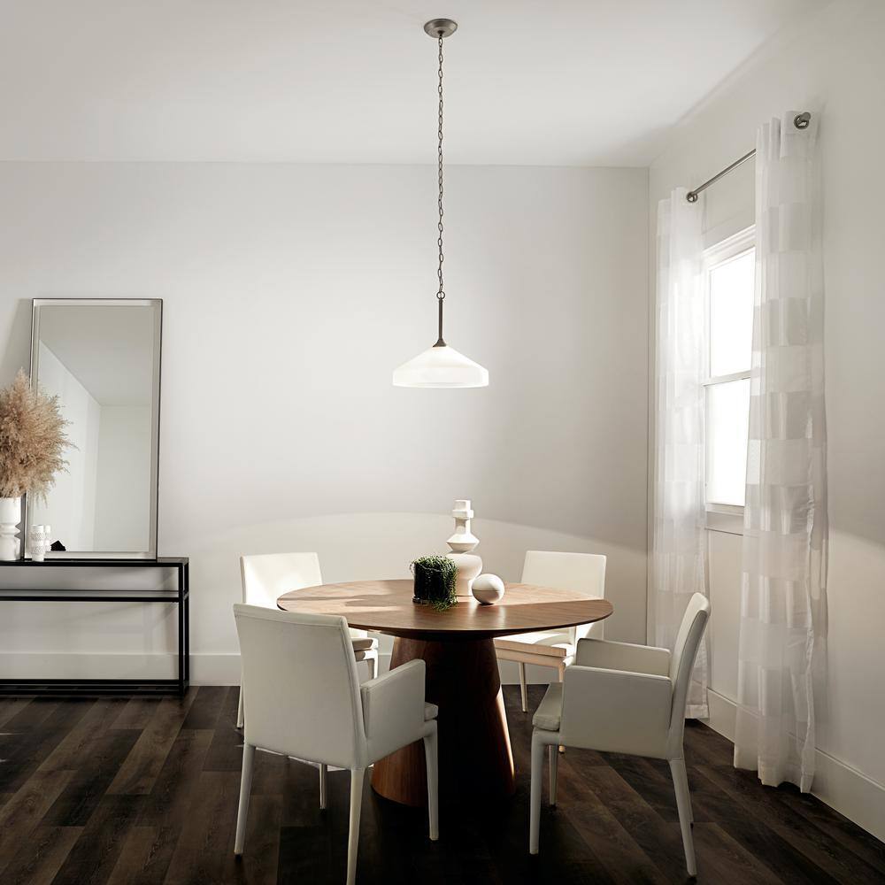 Modern Brushed Nickel 15" Bowl Pendant with White Glass Shade