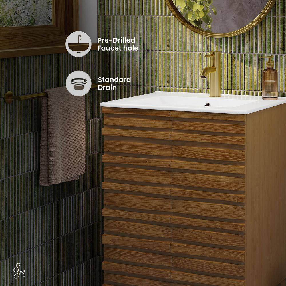 Cascade 24" Brown Oak Freestanding Bathroom Vanity with White Ceramic Top
