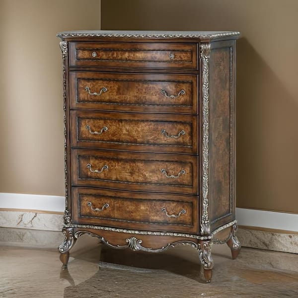 Vany Cherry Brown 5-Drawer 22 in. Tall Dresser Without Mirror