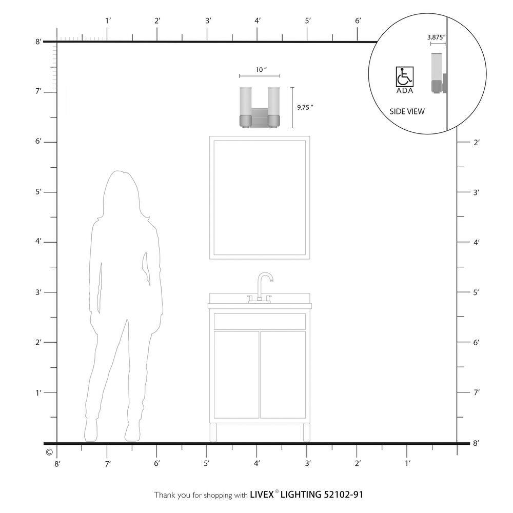 Weston Brushed Nickel 2-Light Vanity with Satin Opal Glass