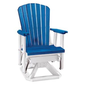 All Poly 27 in. 1-Person White Frame Poly Resin Outdoor Fan Back Swivel Glider with Blue Seat