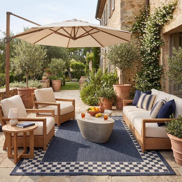 Larelle Checkered Navy 8 ft. x 10 ft. Outdoor Area Rug