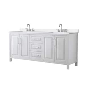 Daria 80 in. W. x 22 in. D x 35.75 in. H Double Bath Vanity in White with White Quartz Top