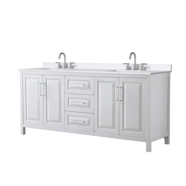 Wyndham Collection Daria 80 in. W. x 22 in. D x 35.75 in. H Double Bath Vanity in White with White Quartz Top