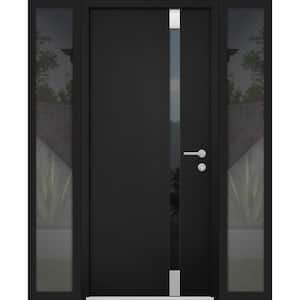 6777 56 in. x 80 in. Left-Hand/Inswing Tinted Glass Black Enamel Steel Prehung Front Door with Hardware