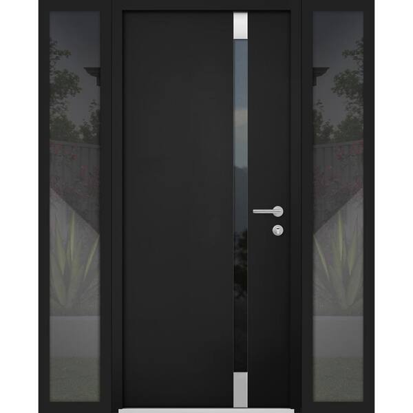 VDOMDOORS 6777 64 in. x 80 in. Left-Hand/Inswing Tinted Glass Black ...