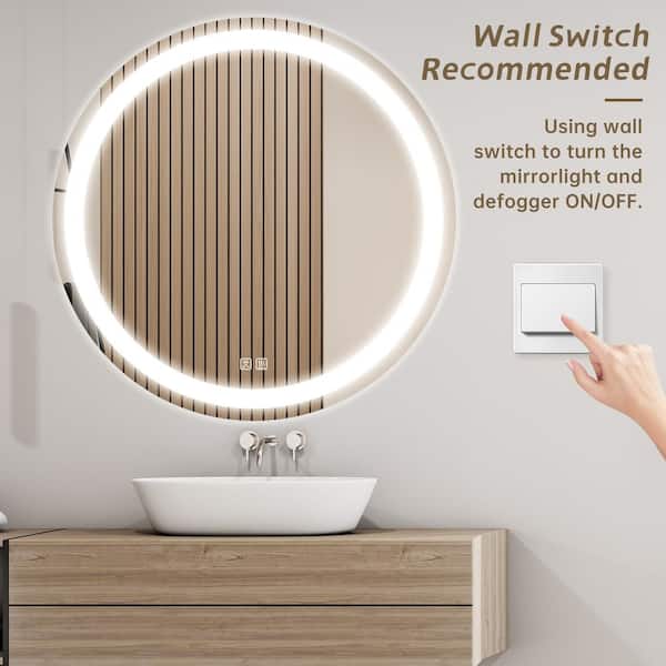 HOMLUX 40 in. W x 40 in. H Round Frameless LED Light with 3-Color and Anti- Fog Wall Mounted Bathroom Vanity Mirror A6DA004D5E - The Home Depot