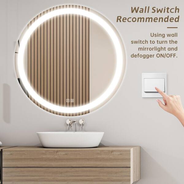 HOMLUX 32 in. W x 32 in. H Round Frameless LED Light with 3-Color and  Anti-Fog Wall Mounted Bathroom Vanity Mirror 96FB004795 - The Home Depot